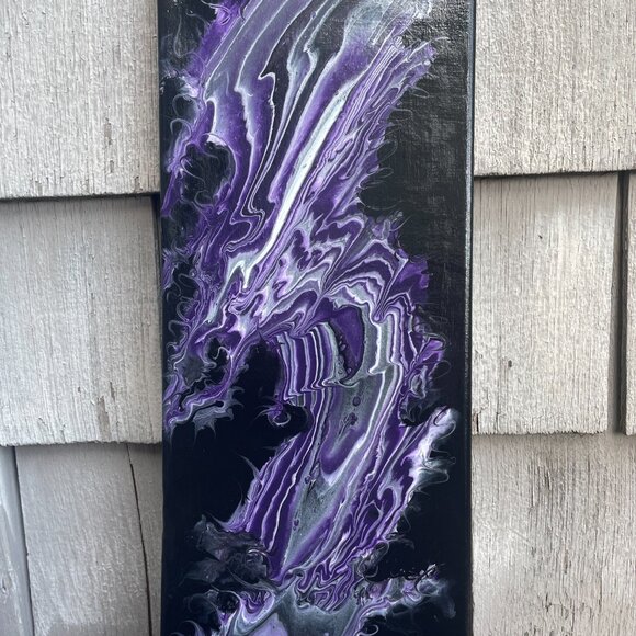 Abstract Purple Dragon Swirl Acrylic Pour Canvas Painting Signed LAM 2023 - Picture 6 of 6